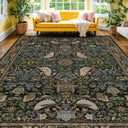 Vintage Floral Bird Area Rug 8x10 – Washable, Non-Slip, Low Pile
