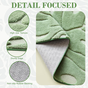 Green Monstera High-Low Plush Area Rug