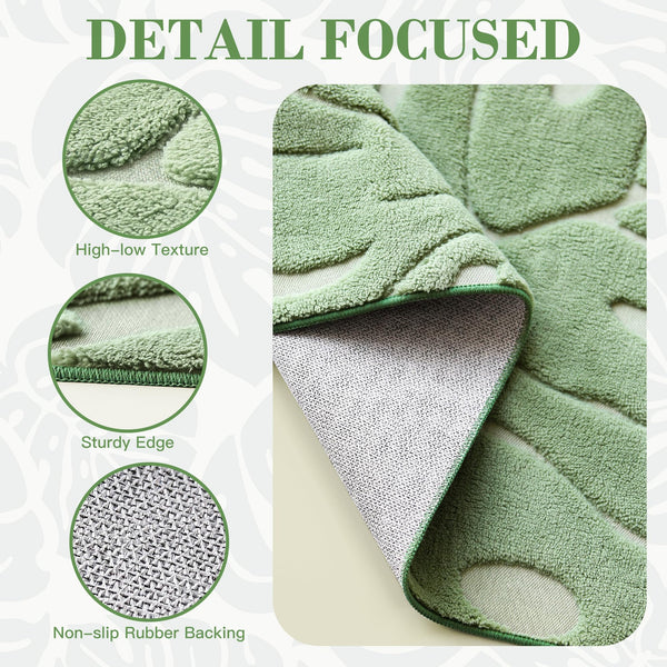 Green Monstera High-Low Plush Area Rug