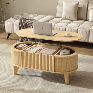 Fluted Lift Top Coffee Table with Hidden Storage