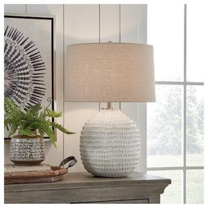 Round Textured Ceramic Table Lamp – Beige