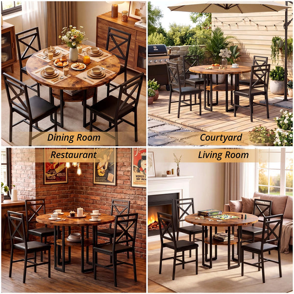 5-Piece Round Dining Table Set with 4 Chairs, 47-Inch