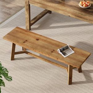 55 Inch Solid Wood Farmhouse Bench – Rustic Brown