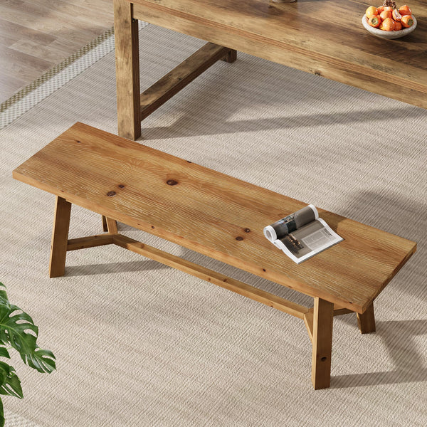 55 Inch Solid Wood Farmhouse Bench – Rustic Brown