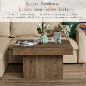 Farmhouse Square Wood Block Coffee Table with Distressed Finish