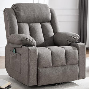 Overstuffed Rocker Swivel Recliner Chair with Massage & Heat