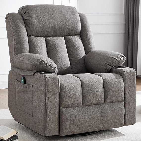 Overstuffed Rocker Swivel Recliner Chair with Massage & Heat