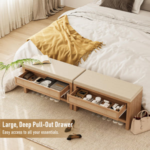 Farmhouse Shoe Bench with Storage Drawer & Linen Cushion