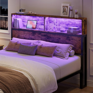 Queen Headboard with LED Light & Charging Station