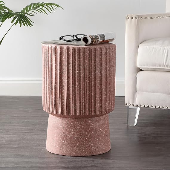 Round Tambour Accent Table – Terrazzo Finish