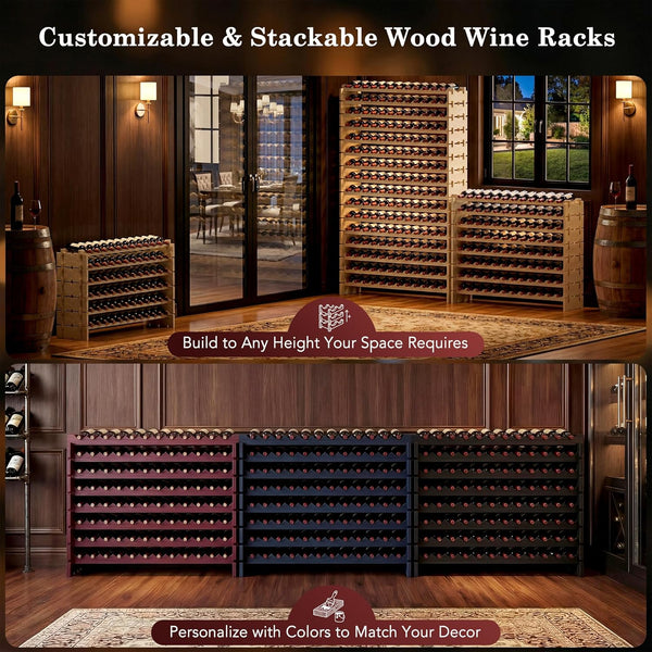 Wooden Wine Rack Freestanding Stackable – 72 or 96 Bottle