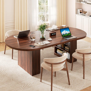Oval Dining Table with Storage Shelves — Seats 6 to 10