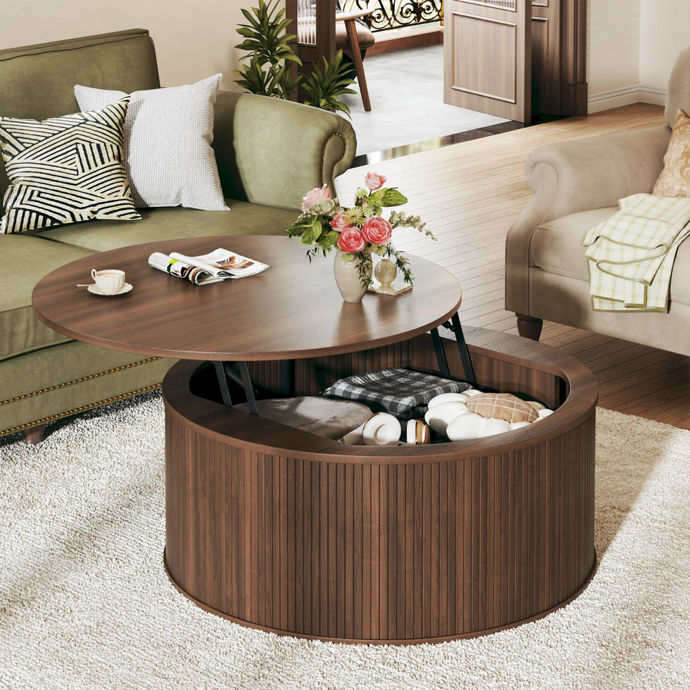 Round Lift-Top Coffee Table with Hidden Storage