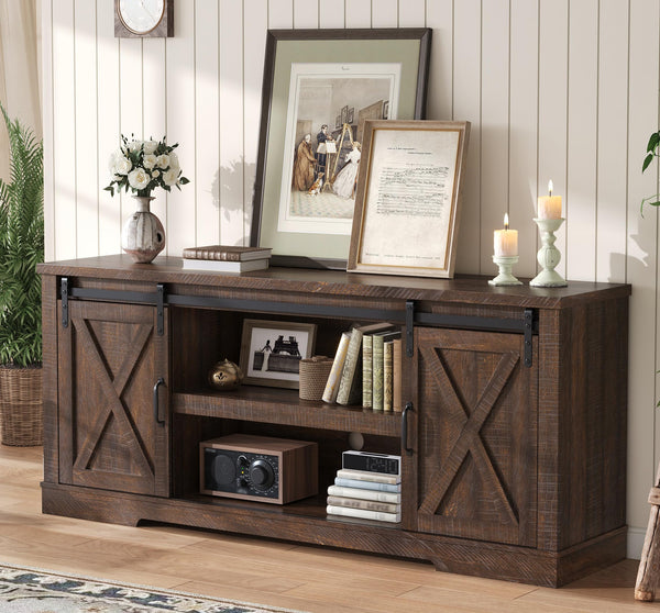 66" Farmhouse TV Stand with Barn Door