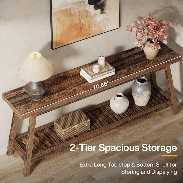 70.86-Inch 2-Tier Console Table – Farmhouse Entryway Sofa Table