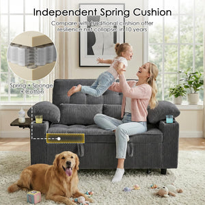 58" Convertible Sleeper Sofa Bed – Pull-Out Loveseat with Adjustable Backrest