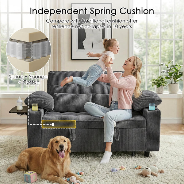 58" Convertible Sleeper Sofa Bed – Pull-Out Loveseat with Adjustable Backrest