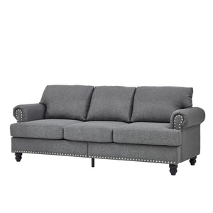 Modern 3-Seat Sofa with Round Armrests – Grey