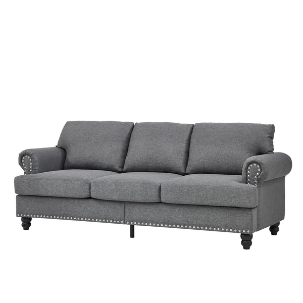 Modern 3-Seat Sofa with Round Armrests – Grey