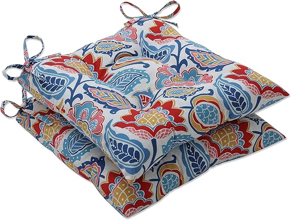 Tufted Indoor Outdoor Chair Seat Cushions with Ties – Set of 2
