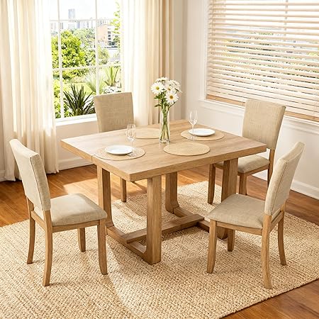 5-Piece Round Dining Table Set with 4 Upholstered Chairs