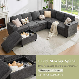 107" U-Shaped Sectional Sleeper Sofa with Pull-Out Bed