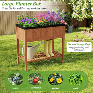 2-Tier Wooden Raised Garden Bed with Storage Shelf