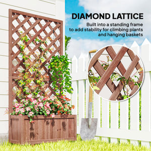 Wooden Raised Garden Bed with Trellis 59" Outdoor Planter Box with Drainage Holes