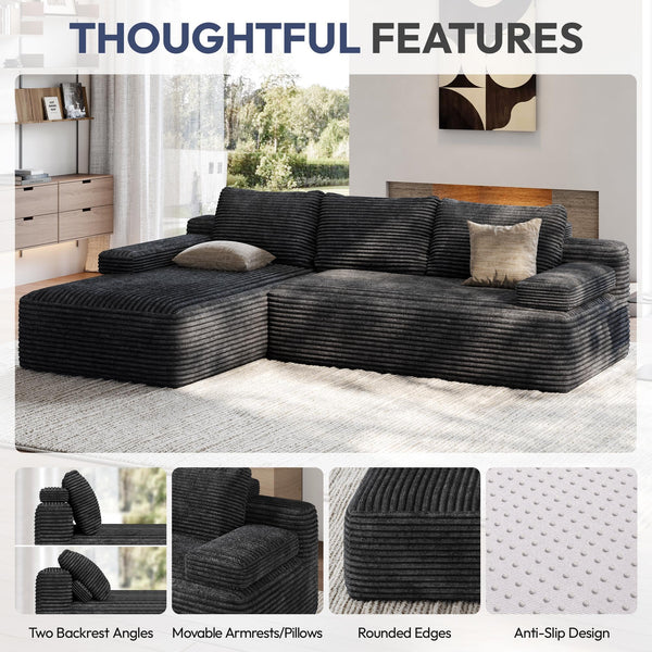 L-Shaped Modular Sectional Sofa with Chaise – Corduroy Cloud Couch, No Assembly
