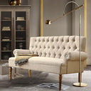 Button-Tufted Linen Loveseat with Wood Frame