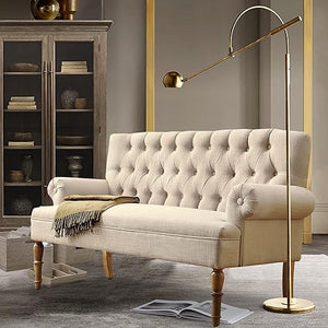 Button-Tufted Linen Loveseat with Wood Frame
