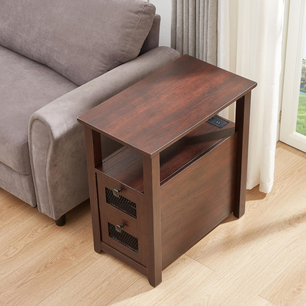 XXL End Table with Charging Station & 2 Drawers