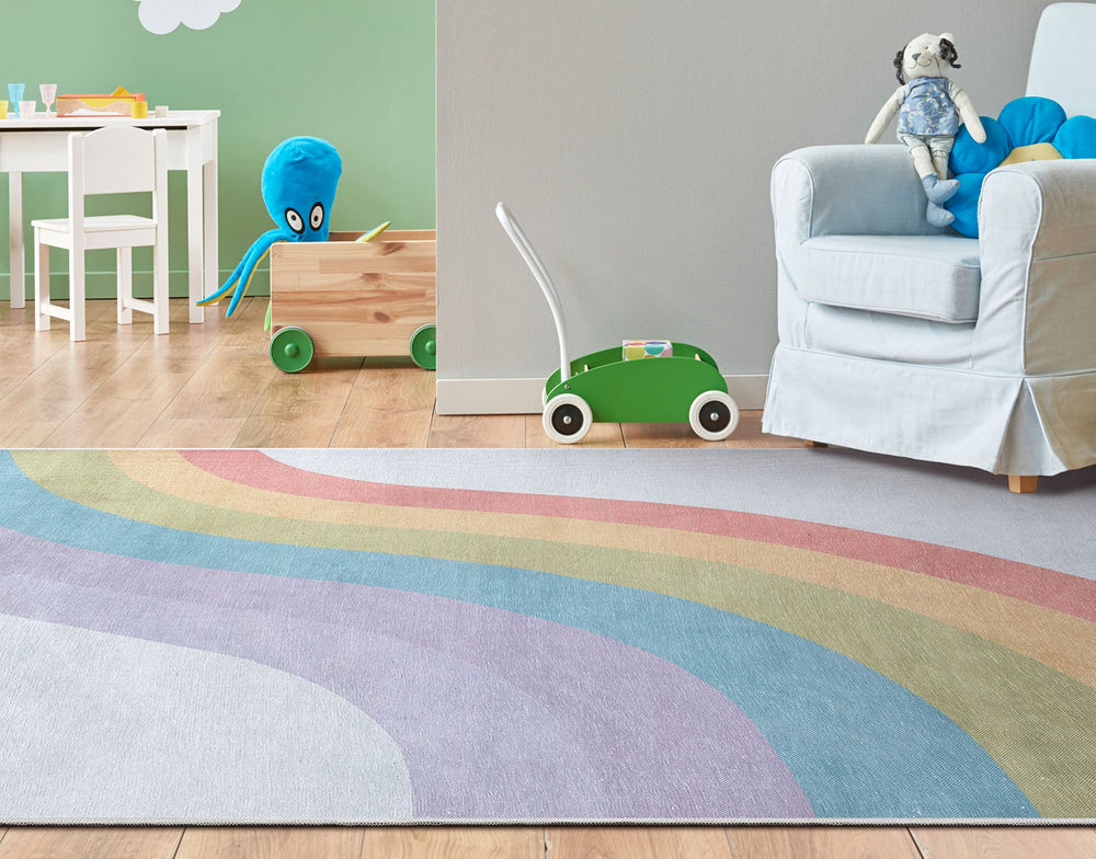 Rainbow Multi-Color Flat-Weave Playroom Area Rug
