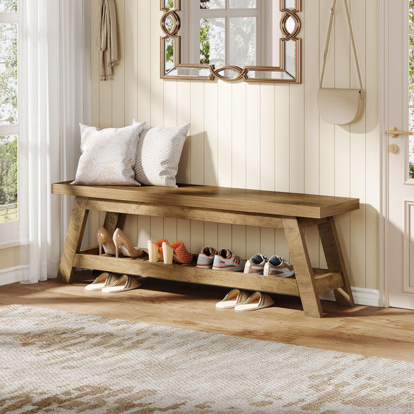 55" Wood Entryway Bench with Shoe Storage