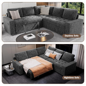 L-Shaped Modular Sectional Sleeper Sofa with Pull-Out Bed