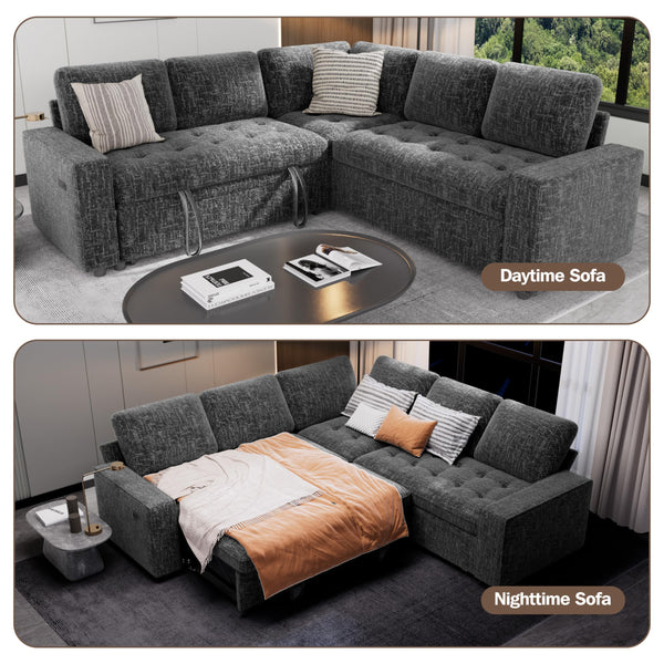 L-Shaped Modular Sectional Sleeper Sofa with Pull-Out Bed