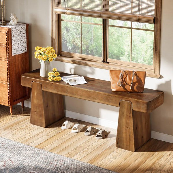 47-Inch Solid Wood Farmhouse Entryway Bench