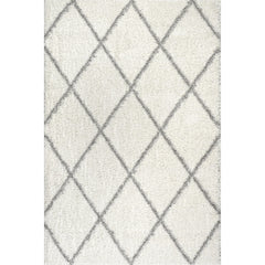 Moroccan Trellis Shag Area Rug 5x8 – Polypropylene, White/Grey