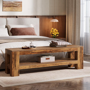 59" Entryway Bench with Storage Shelf, Rustic Brown