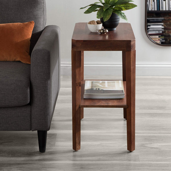 Mid-Century Mango Wood Two-Tier Side Table
