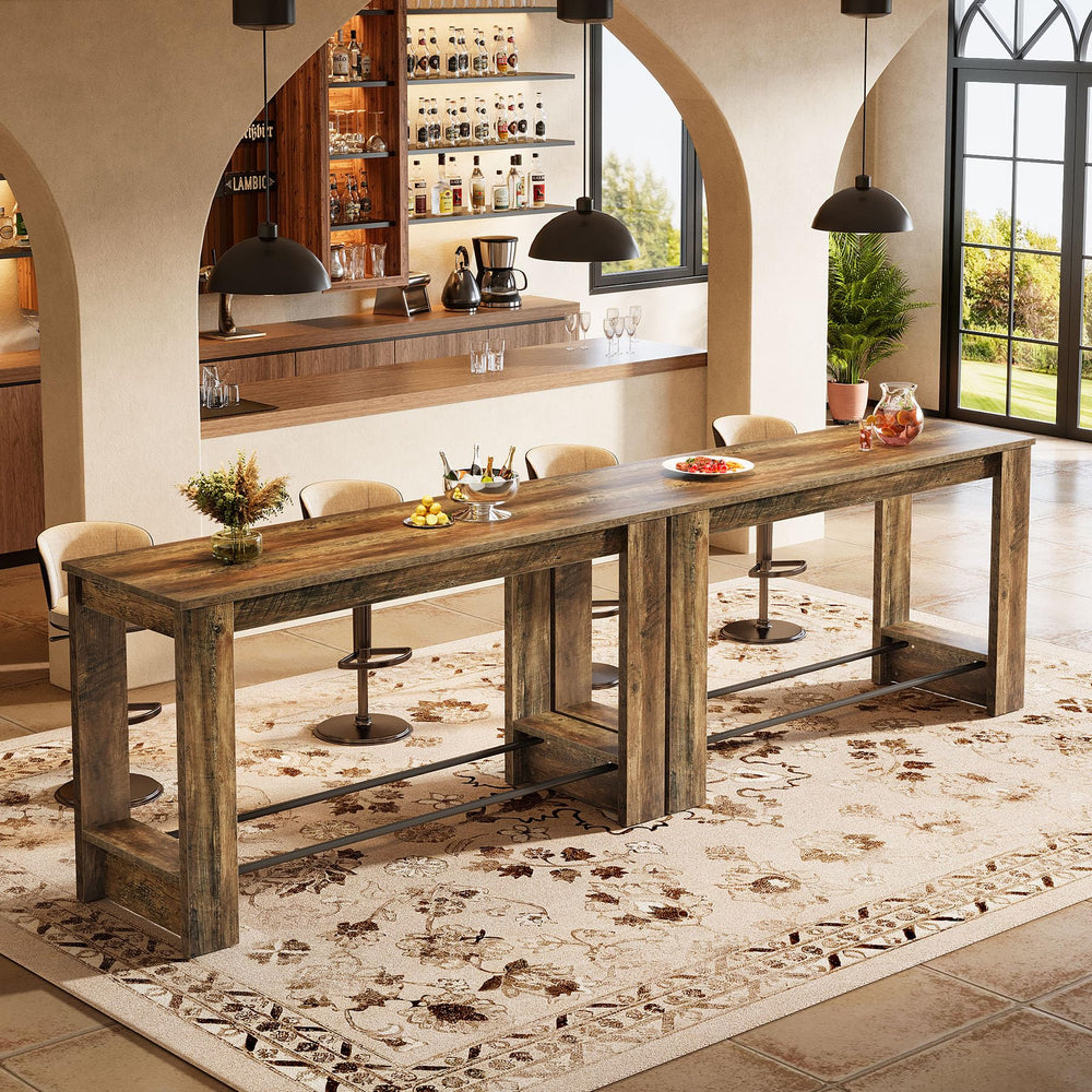 63'' Counter Height Bar Table with Metal Footrests