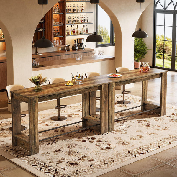 63'' Counter Height Bar Table with Metal Footrests