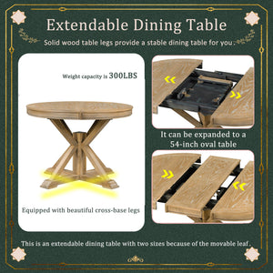 5-Piece Extendable Oval Dining Table Set with 4 Upholstered Chairs