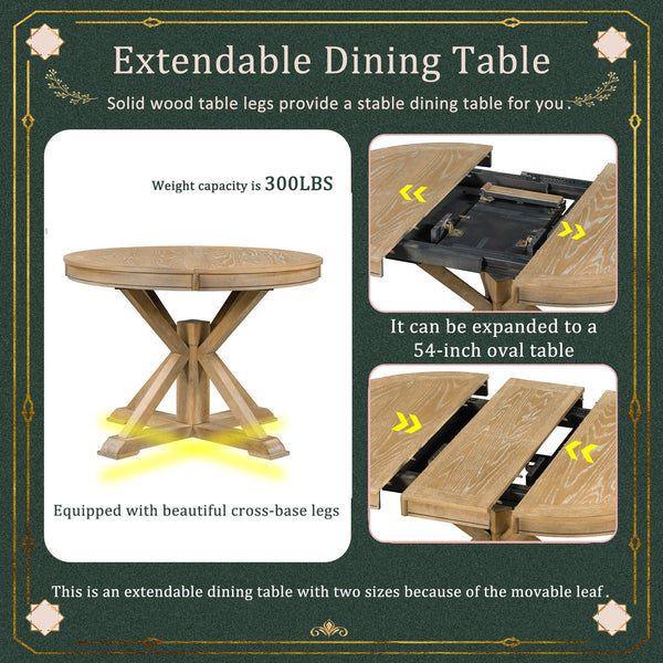 5-Piece Extendable Oval Dining Table Set with 4 Upholstered Chairs