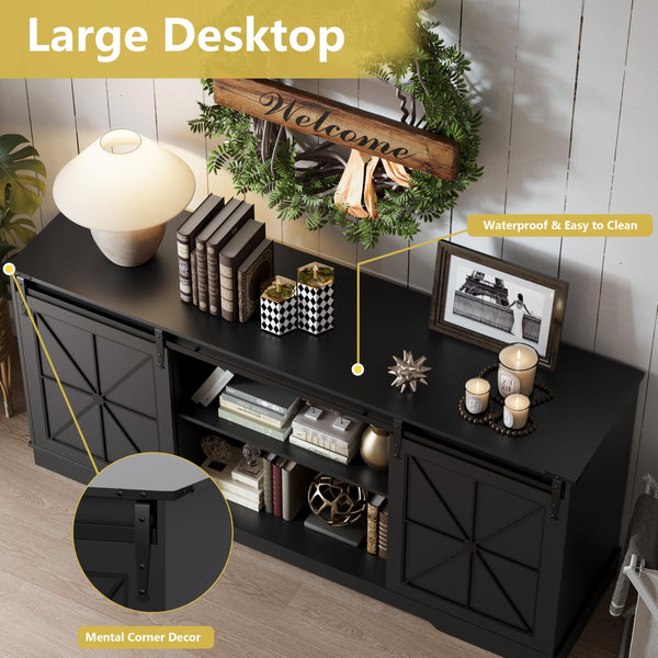 Farmhouse TV Stand with Sliding Barn Doors & Storage Cabinets