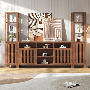 Farmhouse TV Stand with Bookshelves & Storage Cabinet