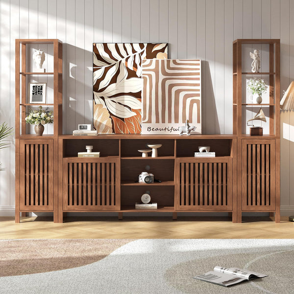 Farmhouse TV Stand with Bookshelves & Storage Cabinet