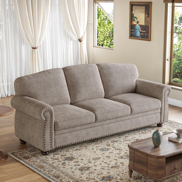 90-Inch Nailhead Trim 3-Seater Sofa with Pocket Spring Cushions
