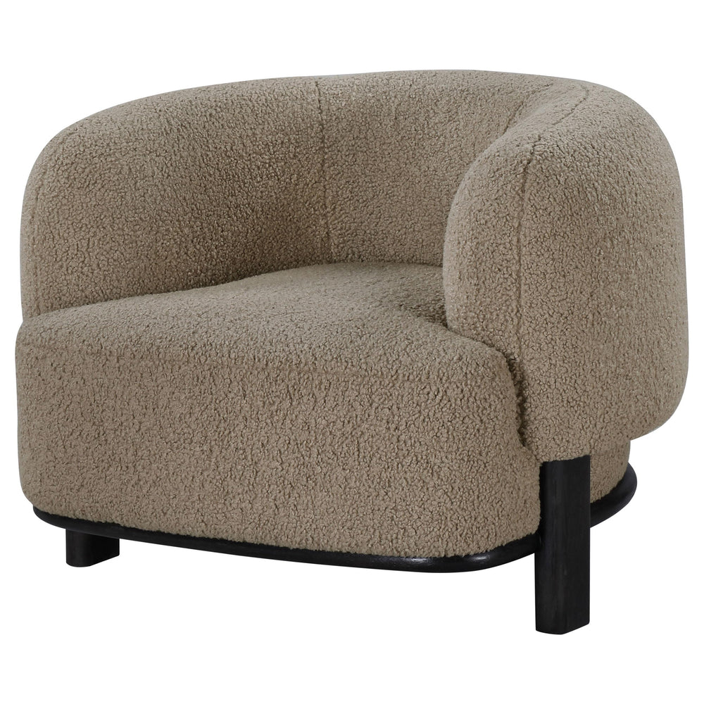 Barrel Back Accent Chair — Upholstered with Oak Wood Frame