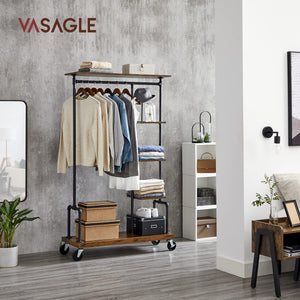 Industrial Clothing Rack with Wheels & 5-Tier Shelves
